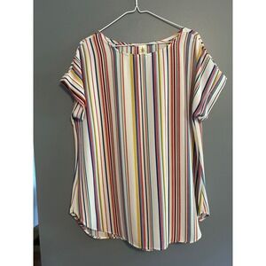 Lara Fashion Striped‎ Tunic Top Short Sleeve Casual Blouse Size L